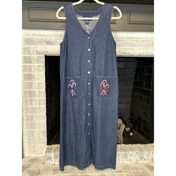 Vintage Ty Original Wear Womens Denim Button Up Candy Cane Dress Womens Size 8P - Picture 1 of 9